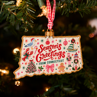 Season’s Greetings Connecticut Glass Ornament