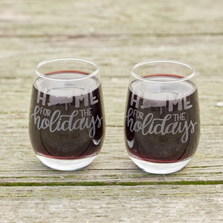 Home For The Holidays Stemless Wine Glasses